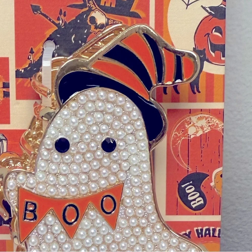 New! Piper K Pearl Ghost in Striped Witches Hat Hair Clip, Halloween 2025